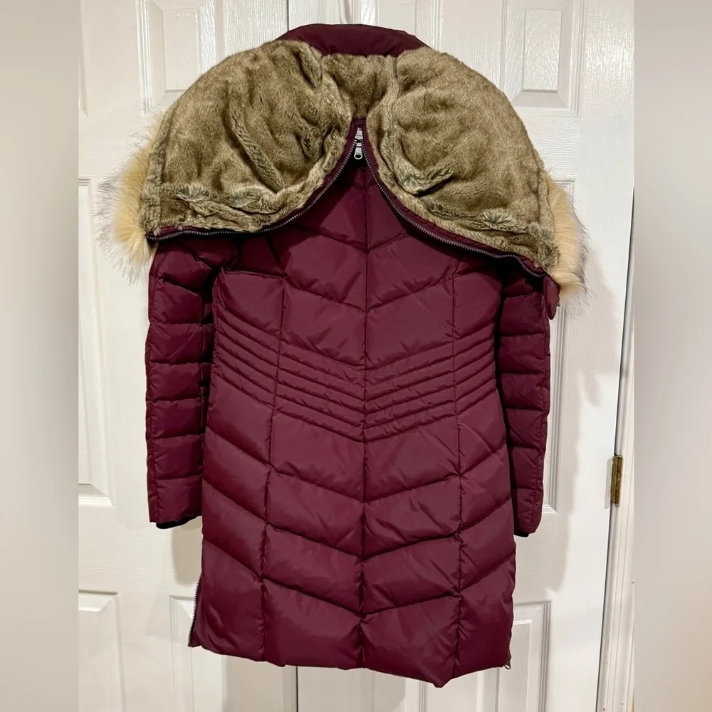 Pajar Maroon Burgundy Down Puffer Coat with Faux Fur Trim - Picture 6 of 16